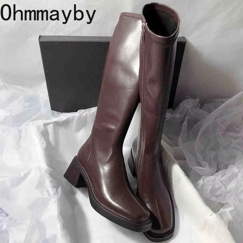 Winter Clothing Material - Vintage Thick Heel Women Knee High