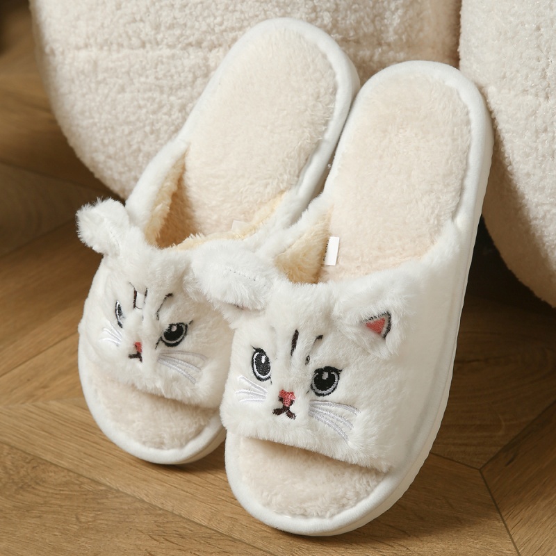 Winter Clothing Material - Cute Cat Plush Flip Flops For