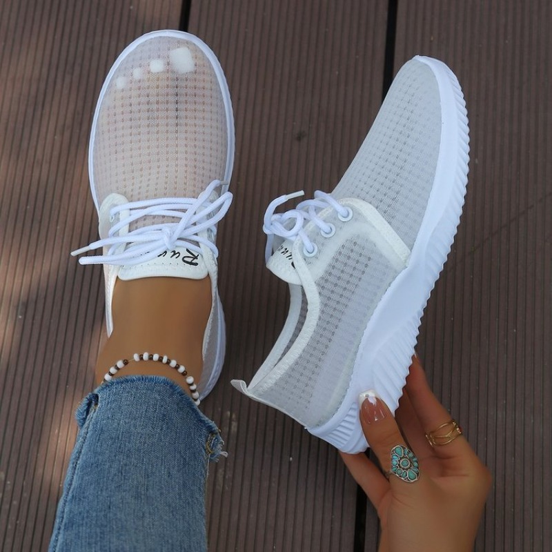Winter Clothing Material - Women's Sneakers Round Toe Lace-Up Sheer-Look