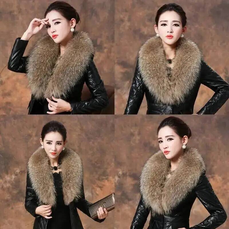 Natural Raccoon Fur Collar Rea - Winter Clothing Matching review and price