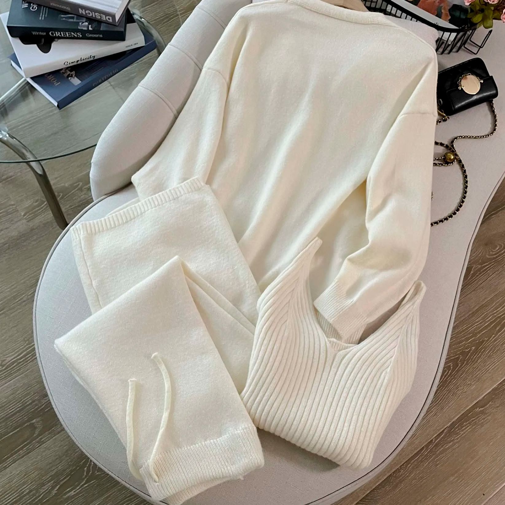 Women Knitted 3 Piece Suit Swe - Winter Clothing Matching review and price